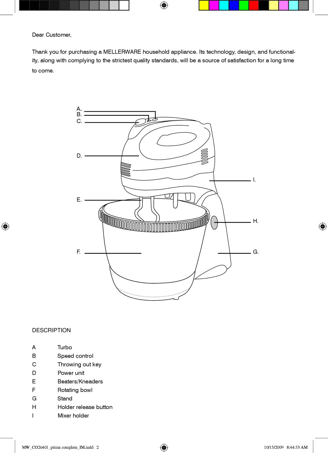 Mellerware 26401 manual Dear Customer, To come, Description 