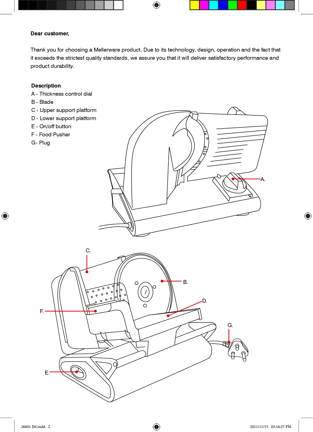 Mellerware 26601 specifications Dear customer, Description 