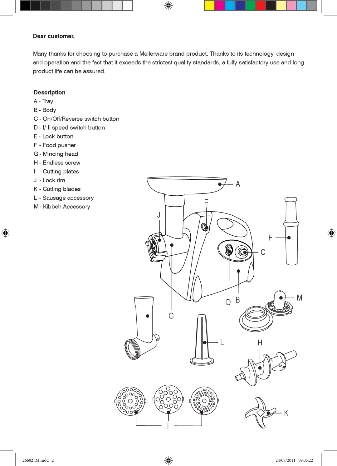 Mellerware 26602 specifications Dear customer, Description 