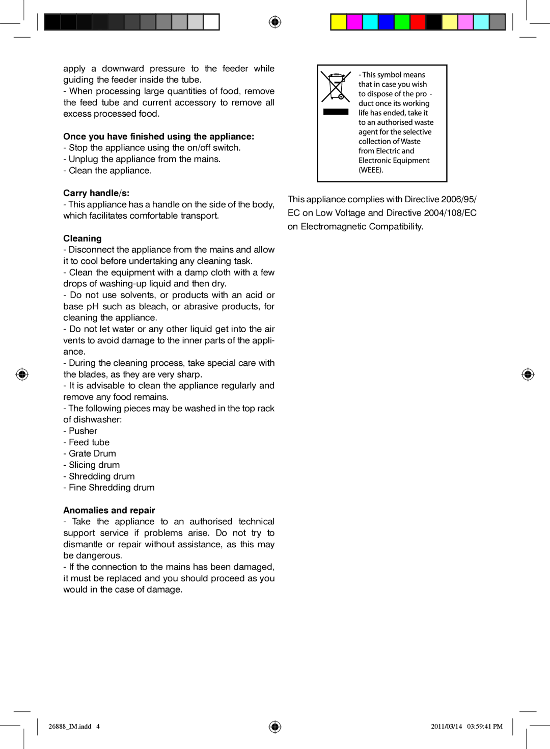 Mellerware 26888 specifications Once you have finished using the appliance, Carry handle/s, Cleaning, Anomalies and repair 