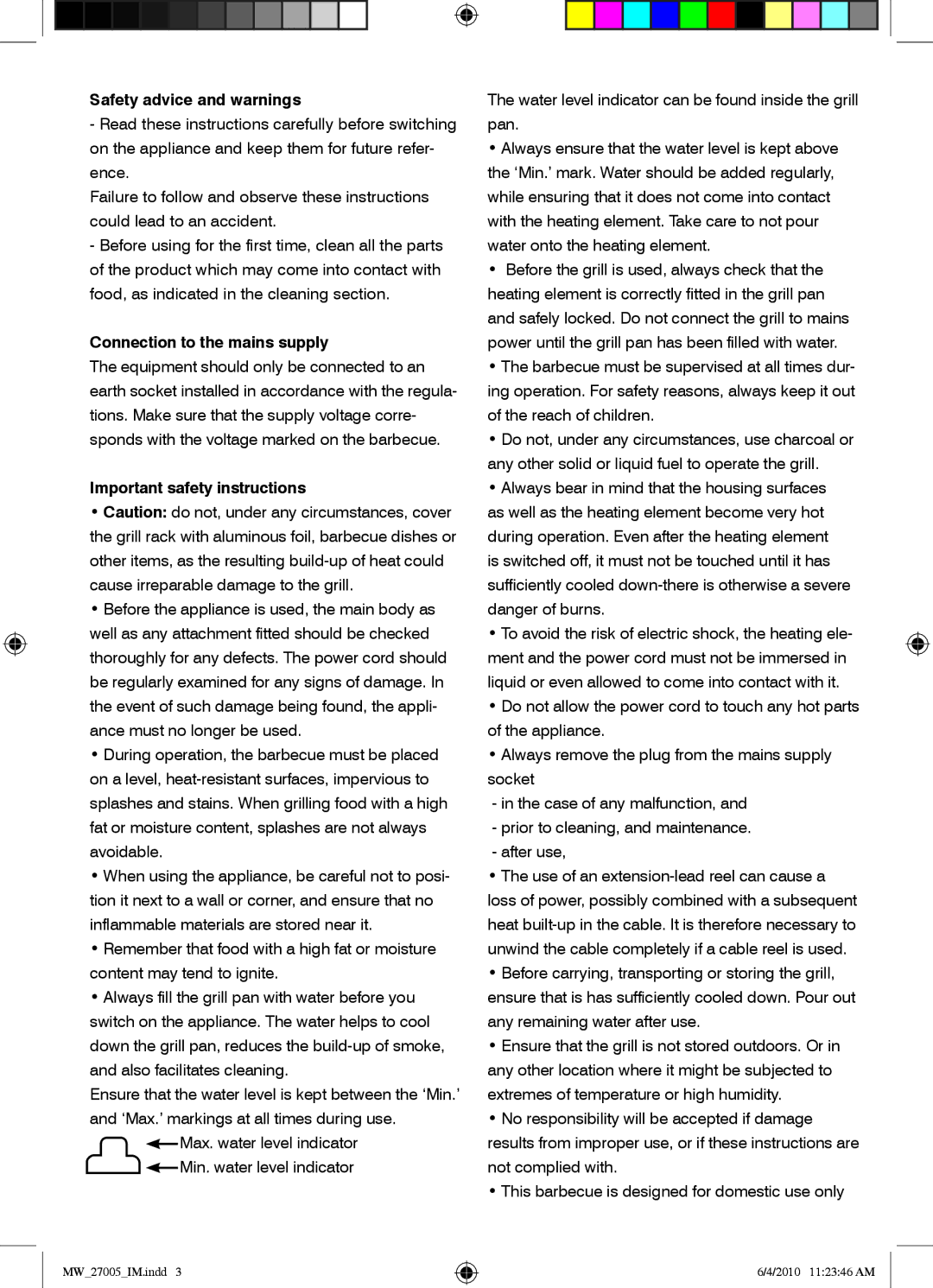 Mellerware 27005 specifications Safety advice and warnings, Connection to the mains supply, Important safety instructions 