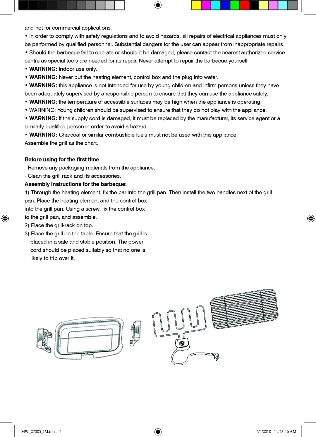 Mellerware 27005 specifications Before using for the first time, Assembly instructions for the barbeque 