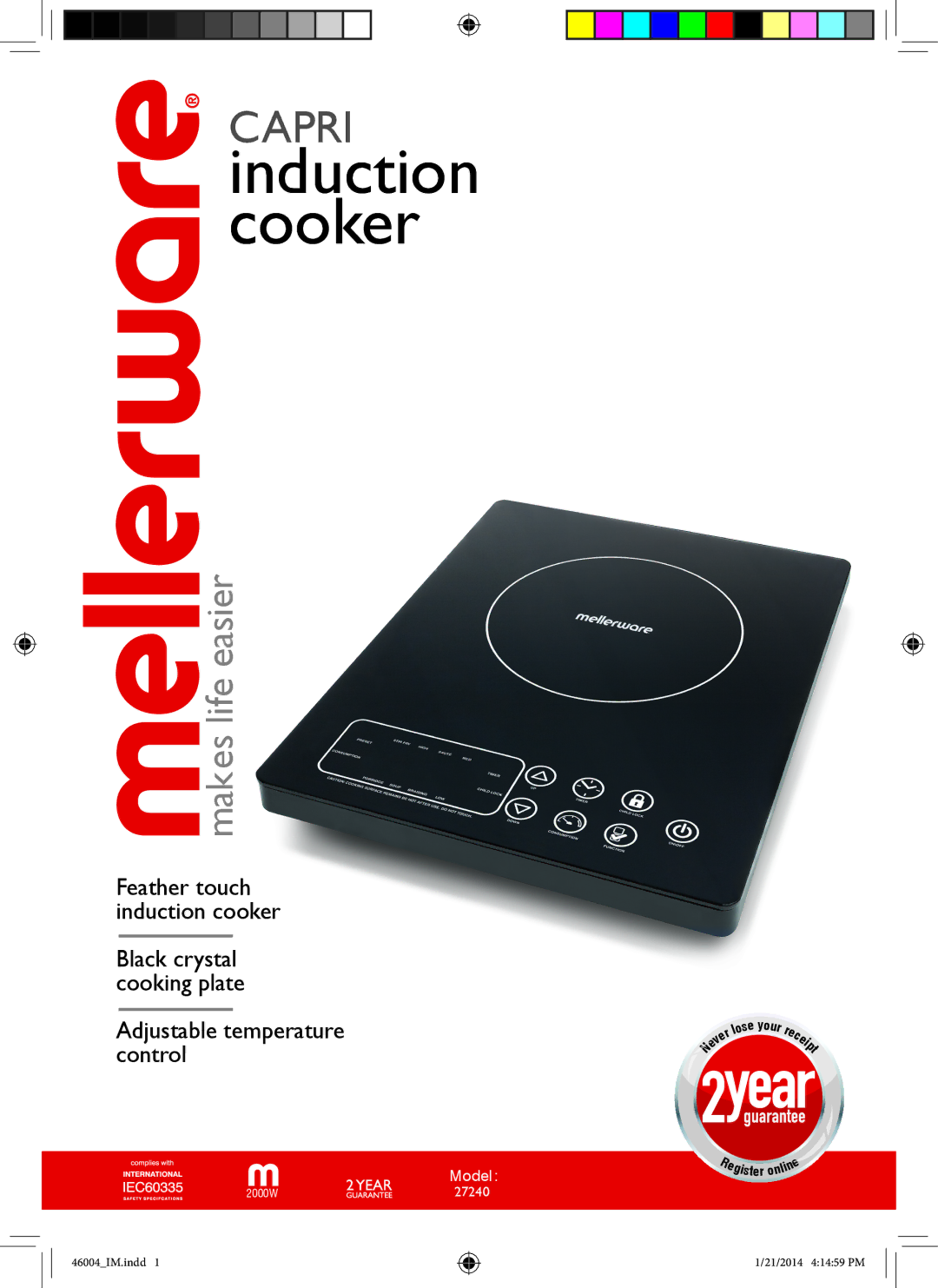 Mellerware 27240 manual Induction cooker 