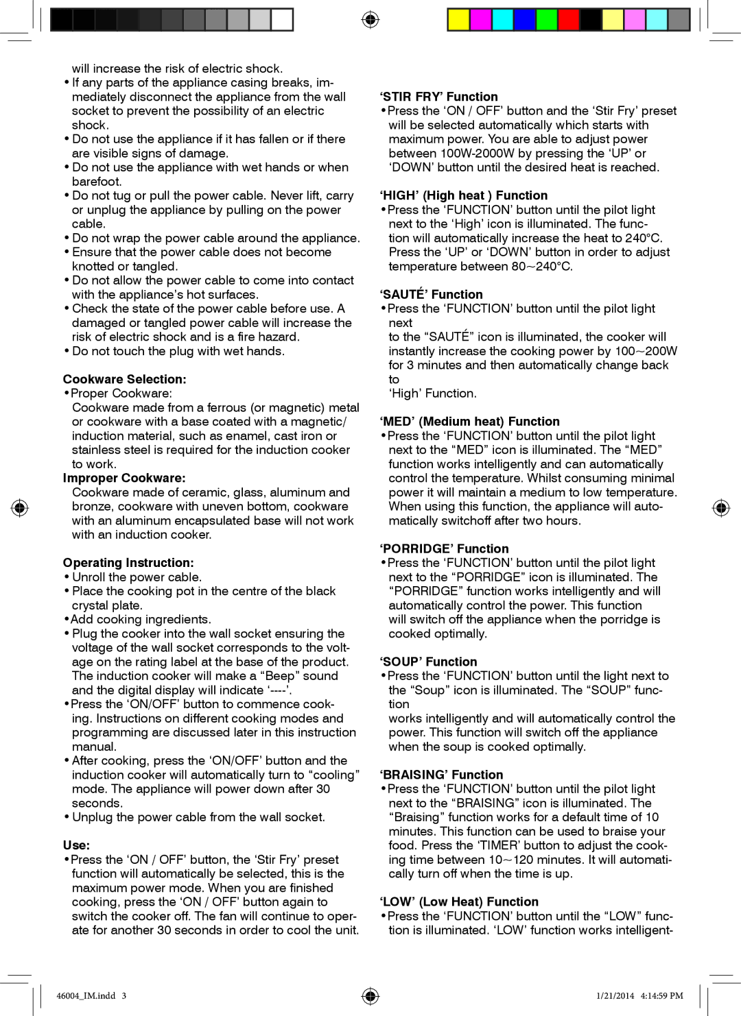 Mellerware 27240 Cookware Selection, Improper Cookware, Operating Instruction, Use, ‘STIR FRY’ Function, ‘SAUTÉ’ Function 