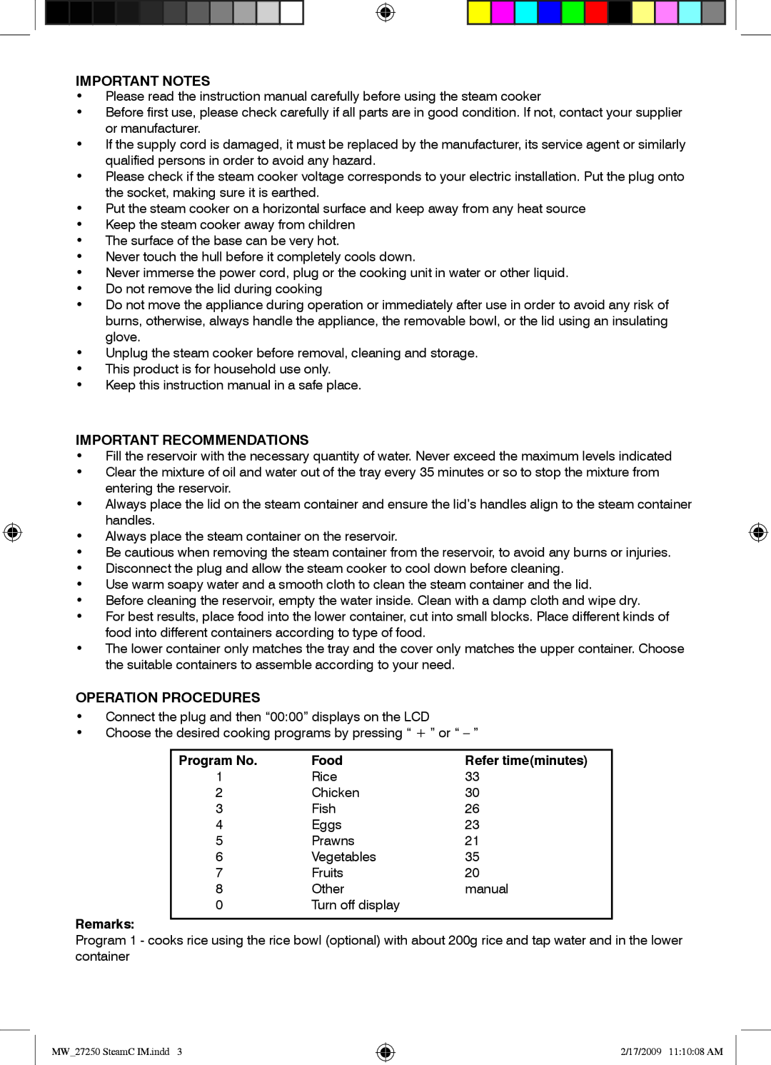 Mellerware 27250 specifications Important Notes 