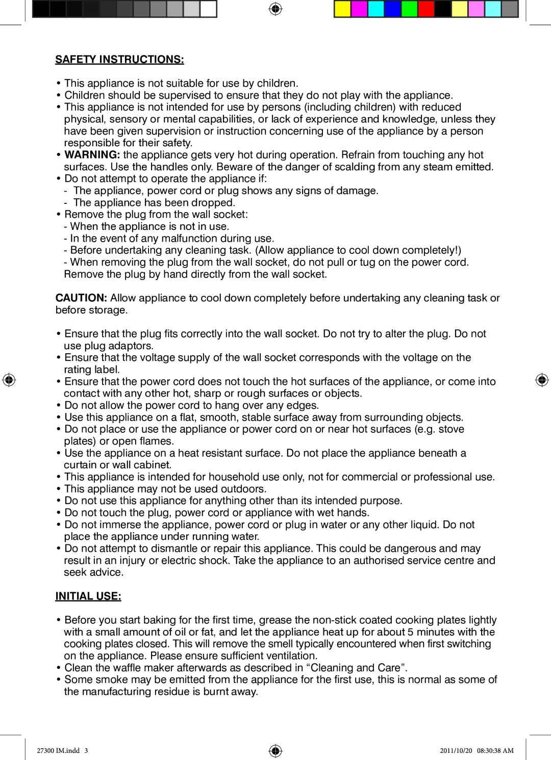 Mellerware 27300 specifications Safety Instructions, Initial USE 