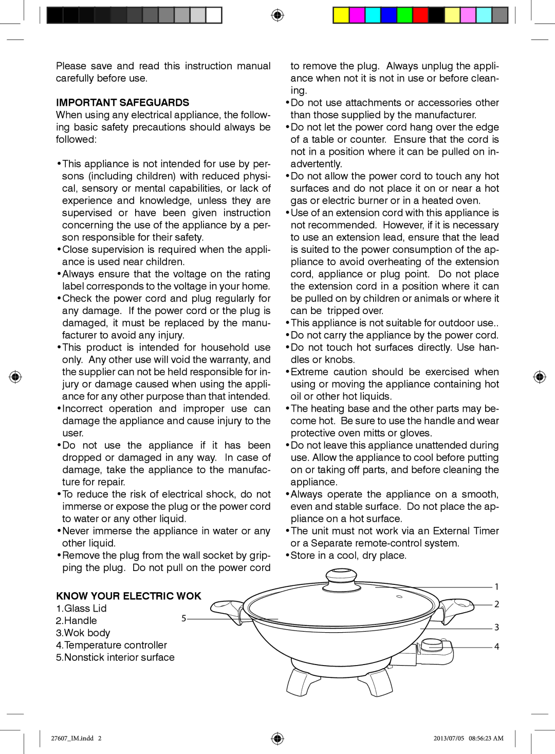 Mellerware 27607 manual Important Safeguards, Know Your Electric WOK 1.Glass Lid 