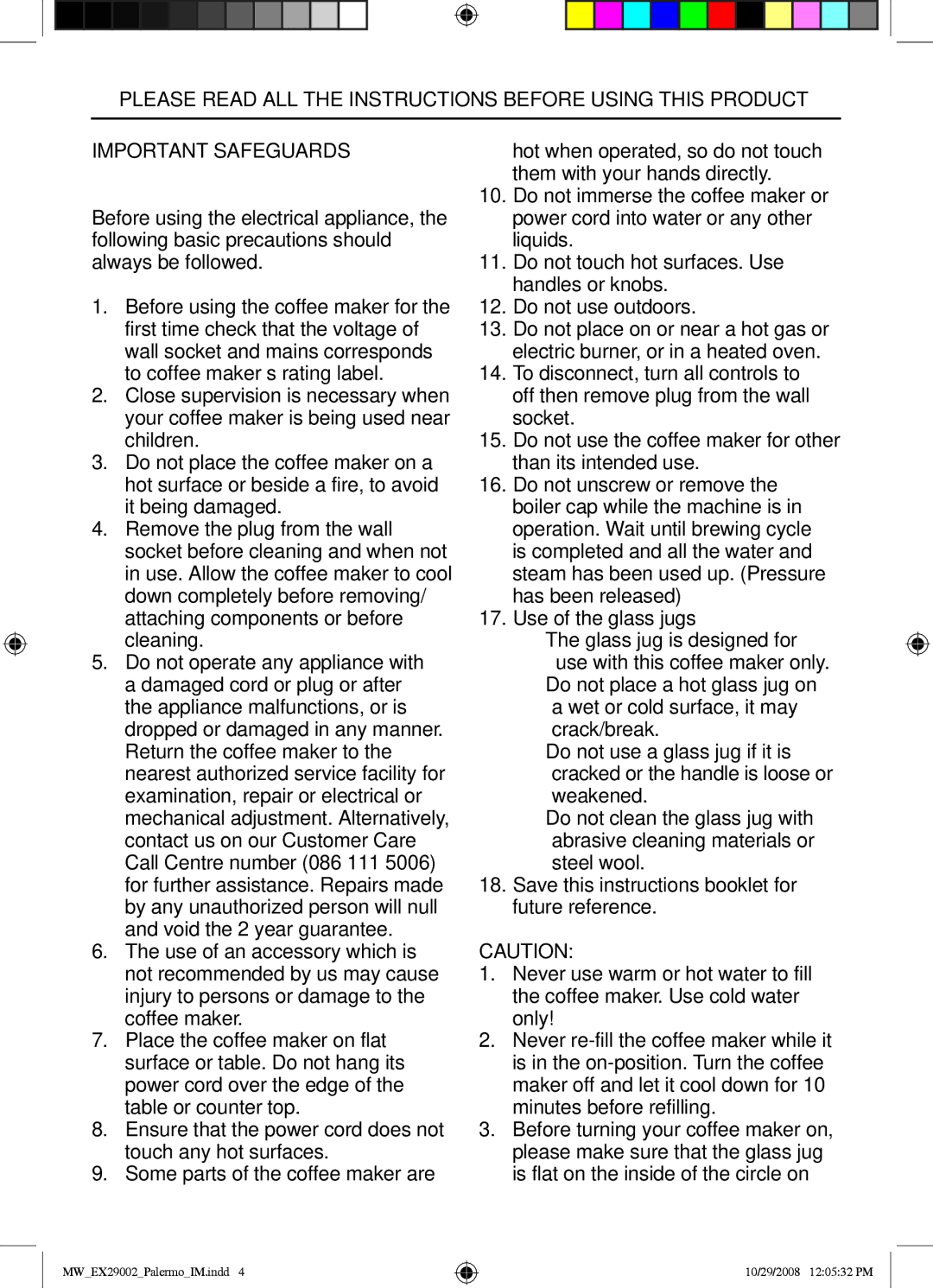 Mellerware specifications MWEX29002PalermoIM.indd 10/29/2008 120532 PM 