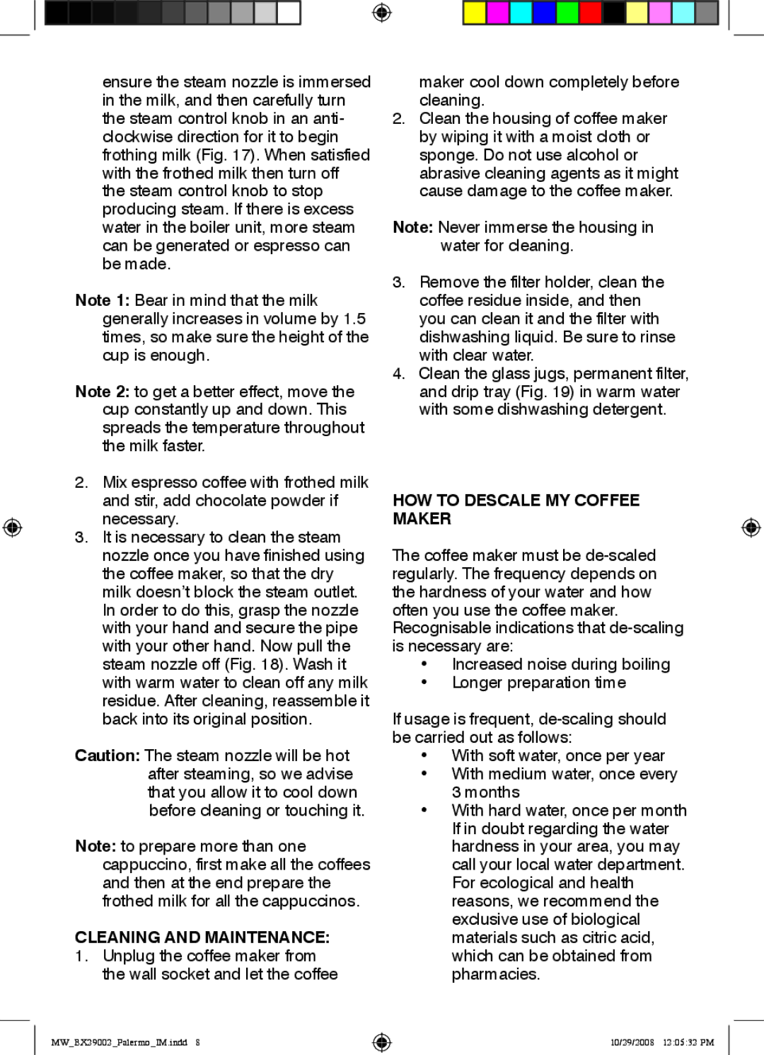 Mellerware 29002 specifications Cleaning and Maintenance, HOW to Descale MY Coffee Maker 