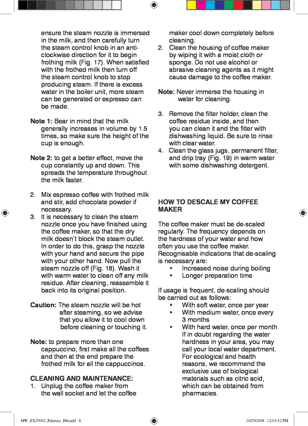 Mellerware 29002 specifications Cleaning And Maintenance, How To Descale My Coffee Maker 