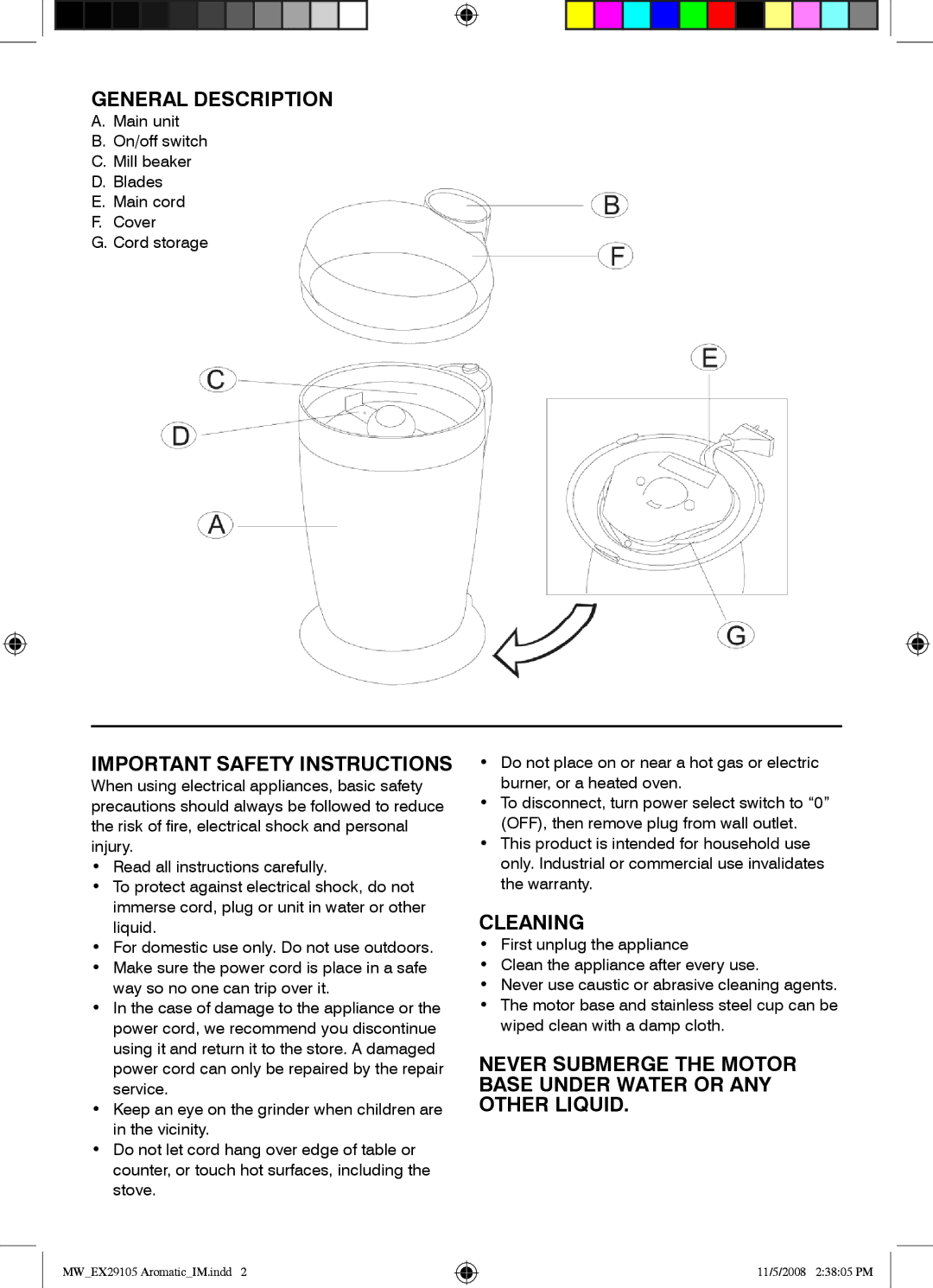 Mellerware 29105 specifications General Description, Important Safety Instructions, Cleaning 