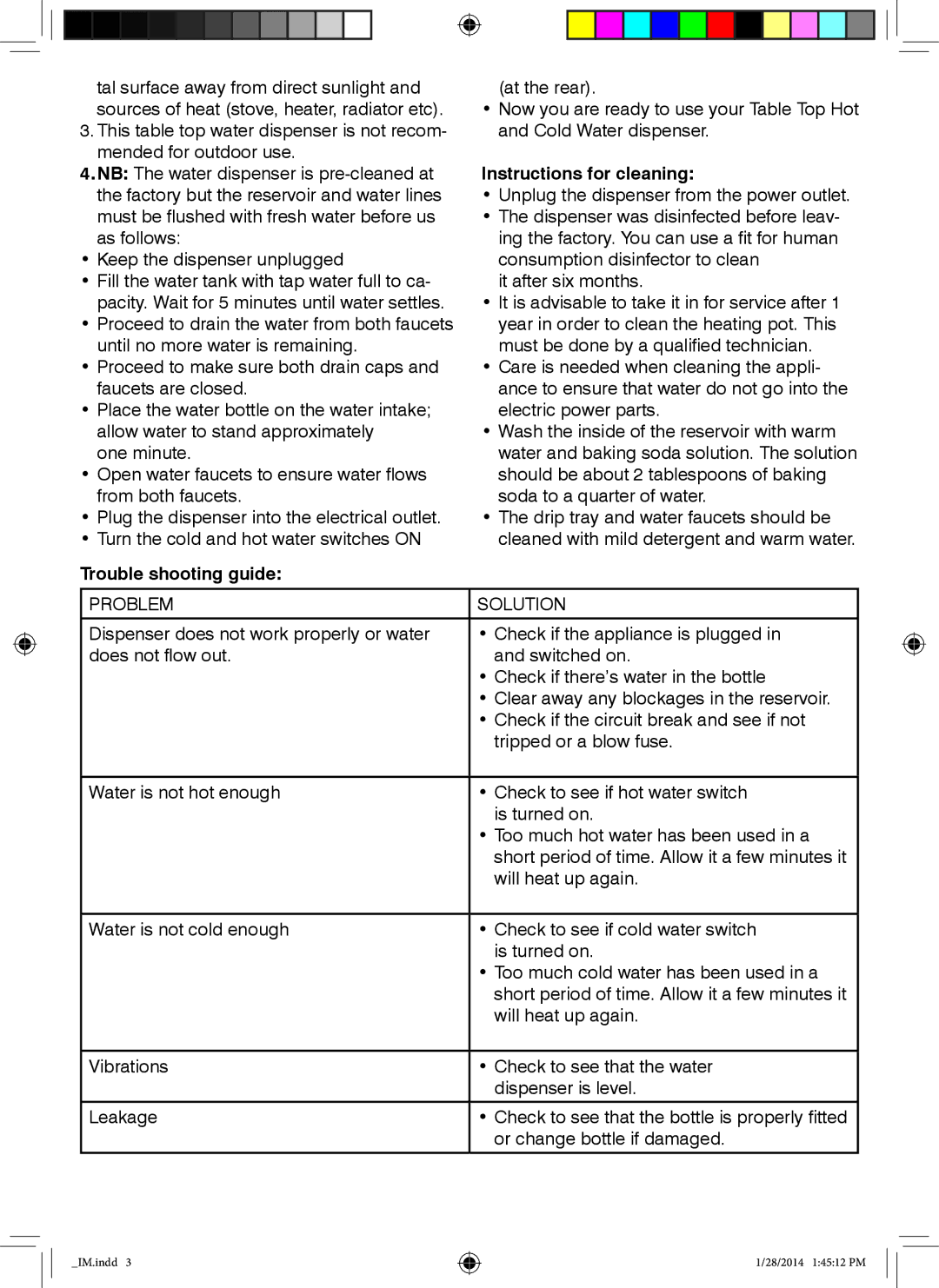 Mellerware 30100 75 - 550 W manual Trouble shooting guide, Instructions for cleaning 