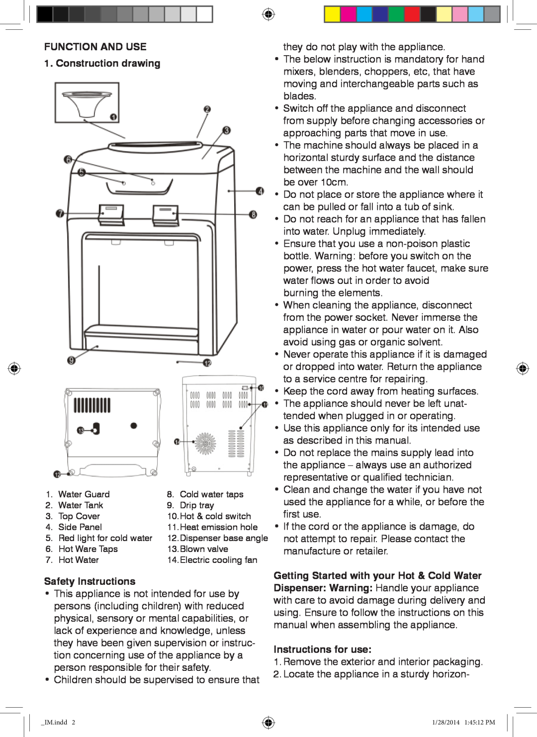 Mellerware 30100 75 - 550 W manual FUNCTION AND USE 1. Construction drawing, Safety Instructions, Instructions for use 