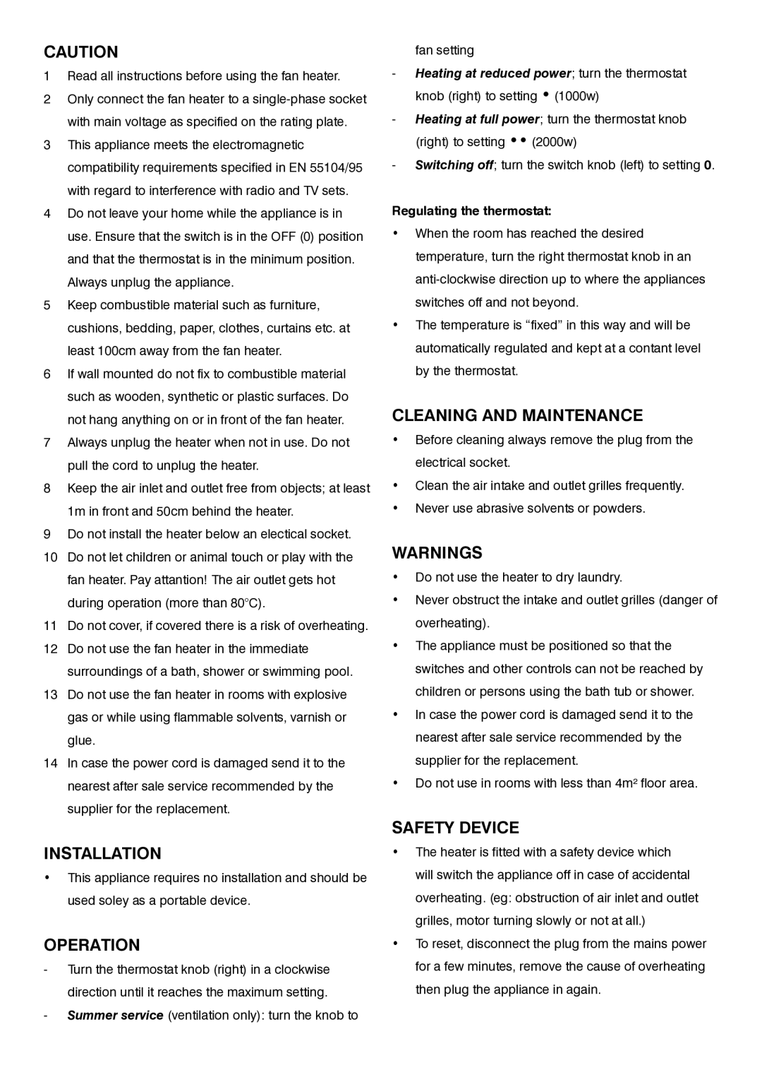 Mellerware 35100 manual Installation, Operation, Cleaning and Maintenance, Safety Device 