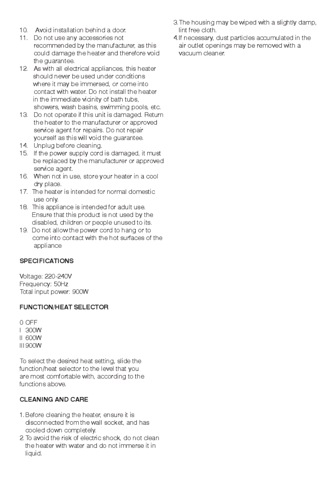 Mellerware 35600 manual Specifications, FUNCTION/HEAT Selector, Cleaning and Care 