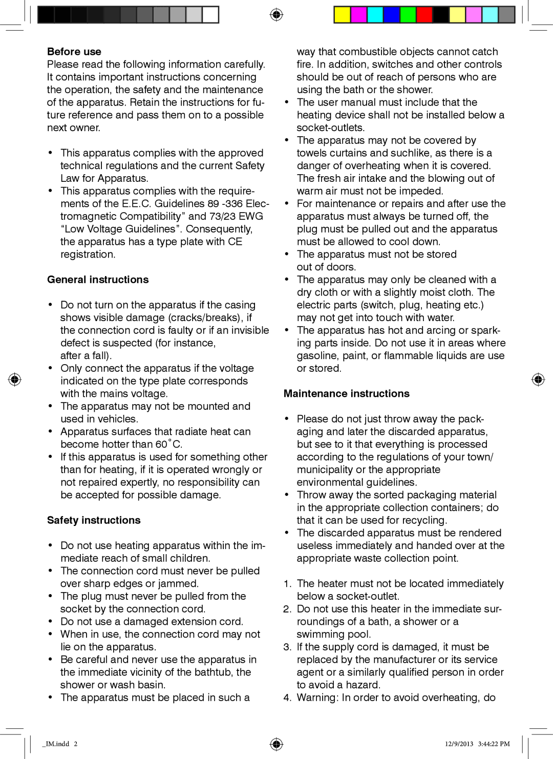 Mellerware 35800 manual Before use, General instructions, Safety instructions, Maintenance instructions 