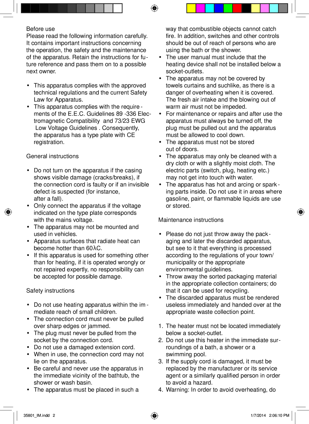 Mellerware 35801 manual Before use, General instructions, Safety instructions, Maintenance instructions 