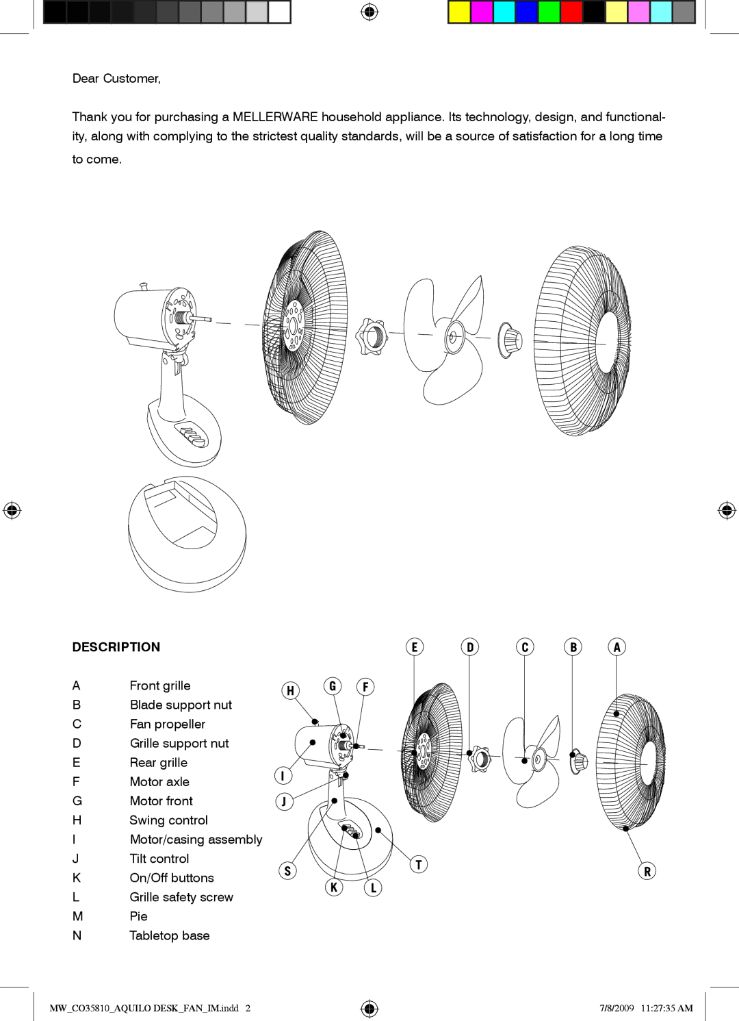 Mellerware 35810 manual Dear Customer, Description 