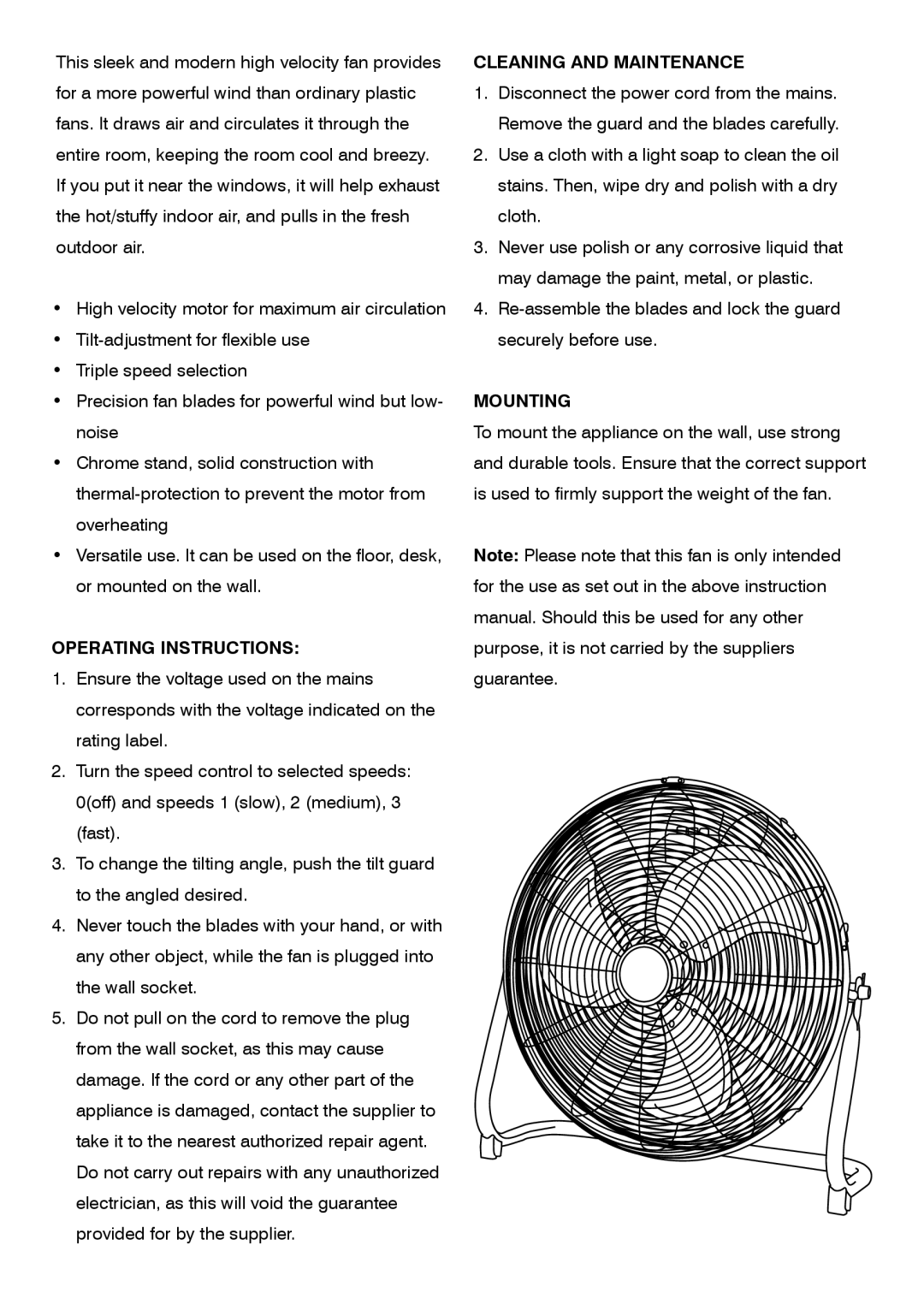 Mellerware 3 5 9 5 0 1 7 0 W, 35950 specifications Operating Instructions, Cleaning and Maintenance, Mounting 