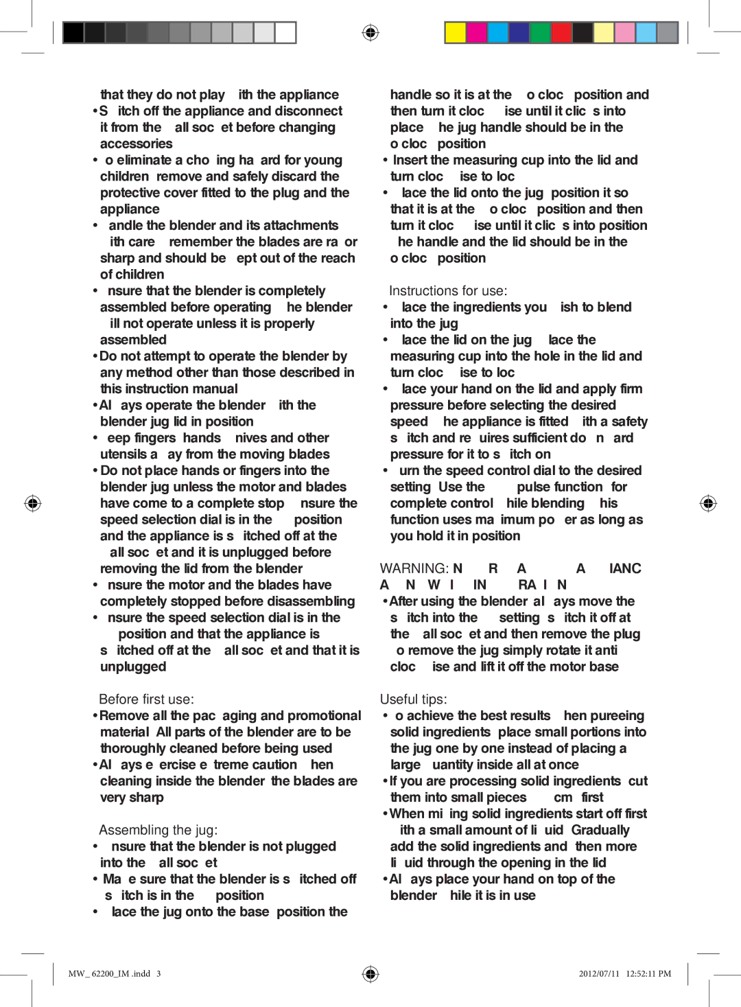 Mellerware MW_ 62200_IM manual Before first use, Assembling the jug, Instructions for use, Useful tips 