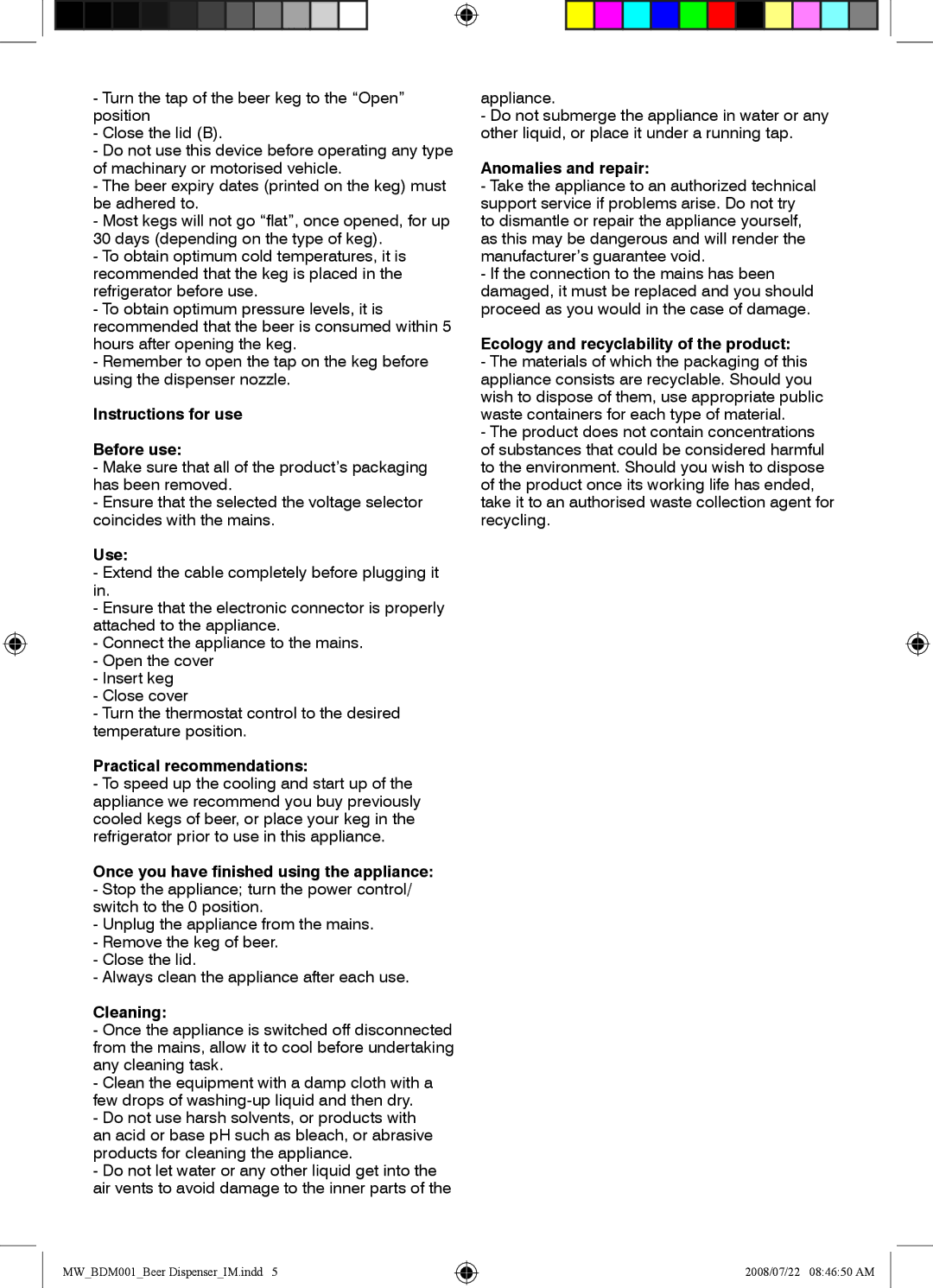 Mellerware BDM001 manual Instructions for use Before use, Use, Practical recommendations, Cleaning, Anomalies and repair 