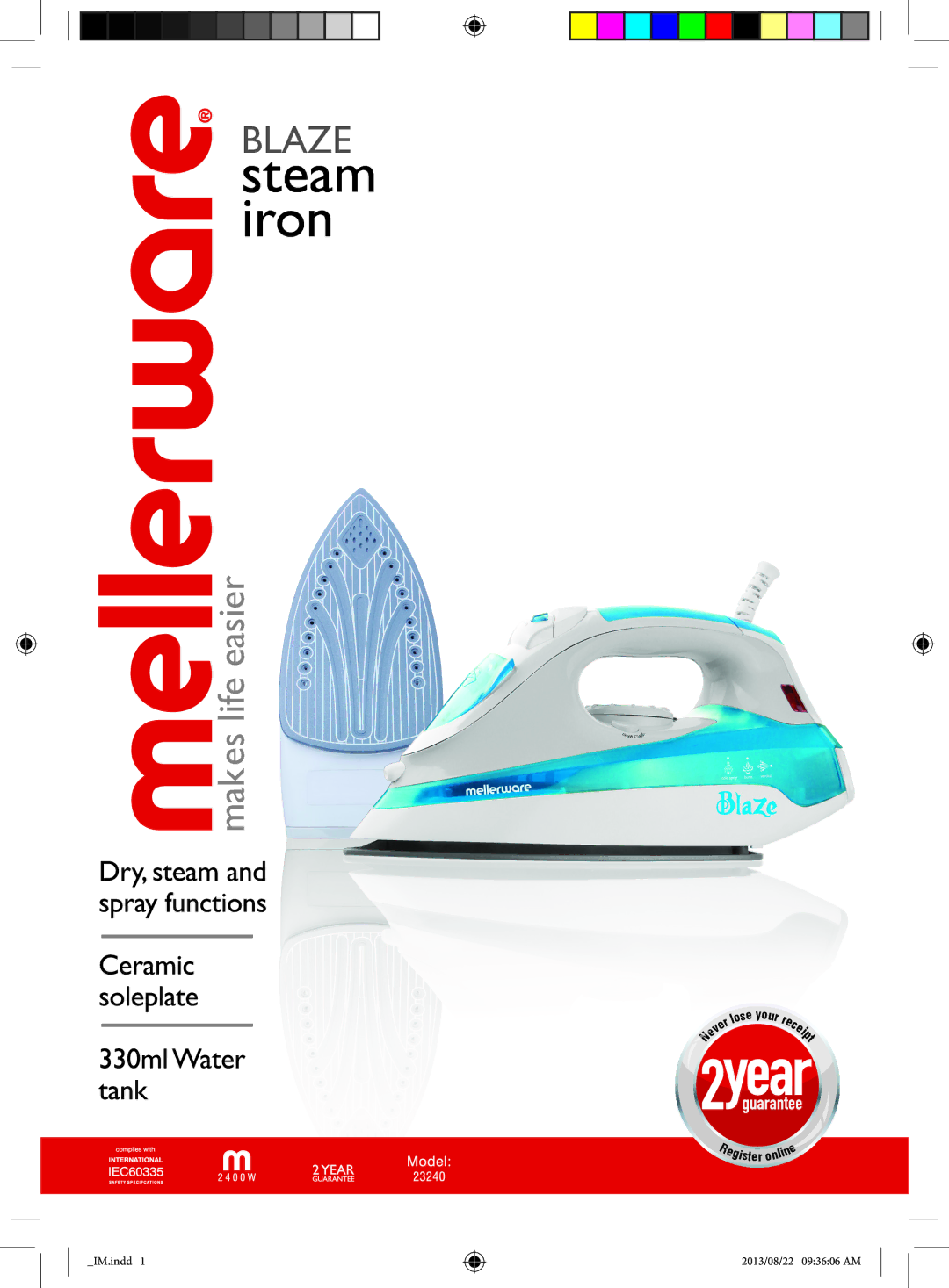 Mellerware BLAZE manual Steam iron 