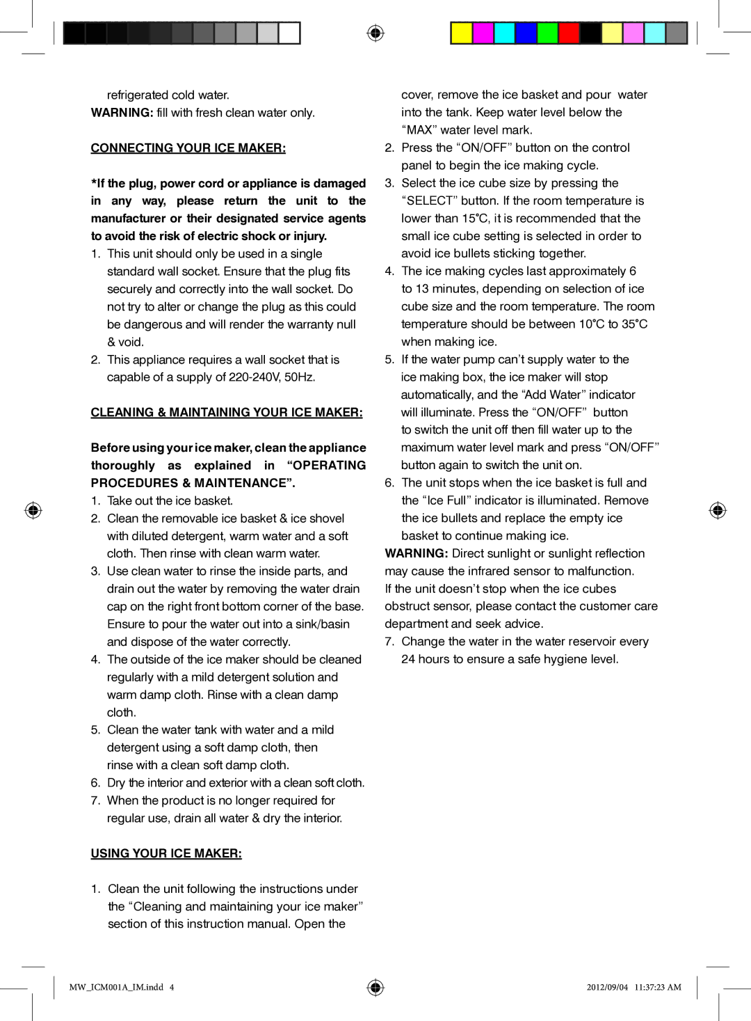 Mellerware ICM00IA specifications Connecting Your ICE Maker, Cleaning & Maintaining Your ICE Maker, Using Your ICE Maker 