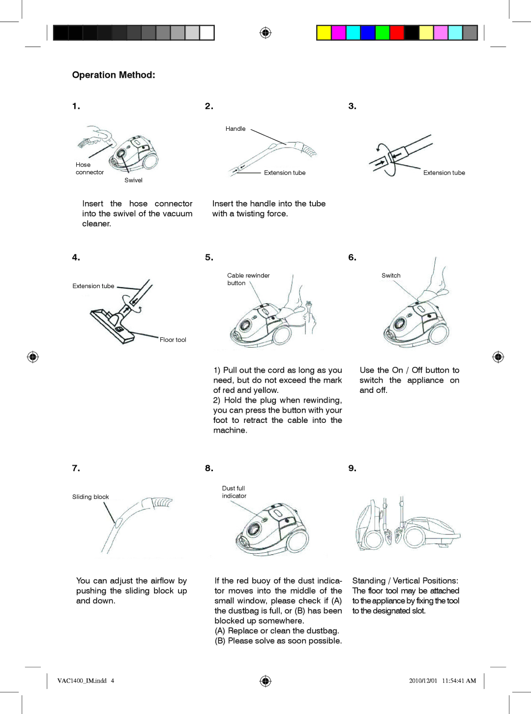 Mellerware VAC14001400W specifications Operation Method 