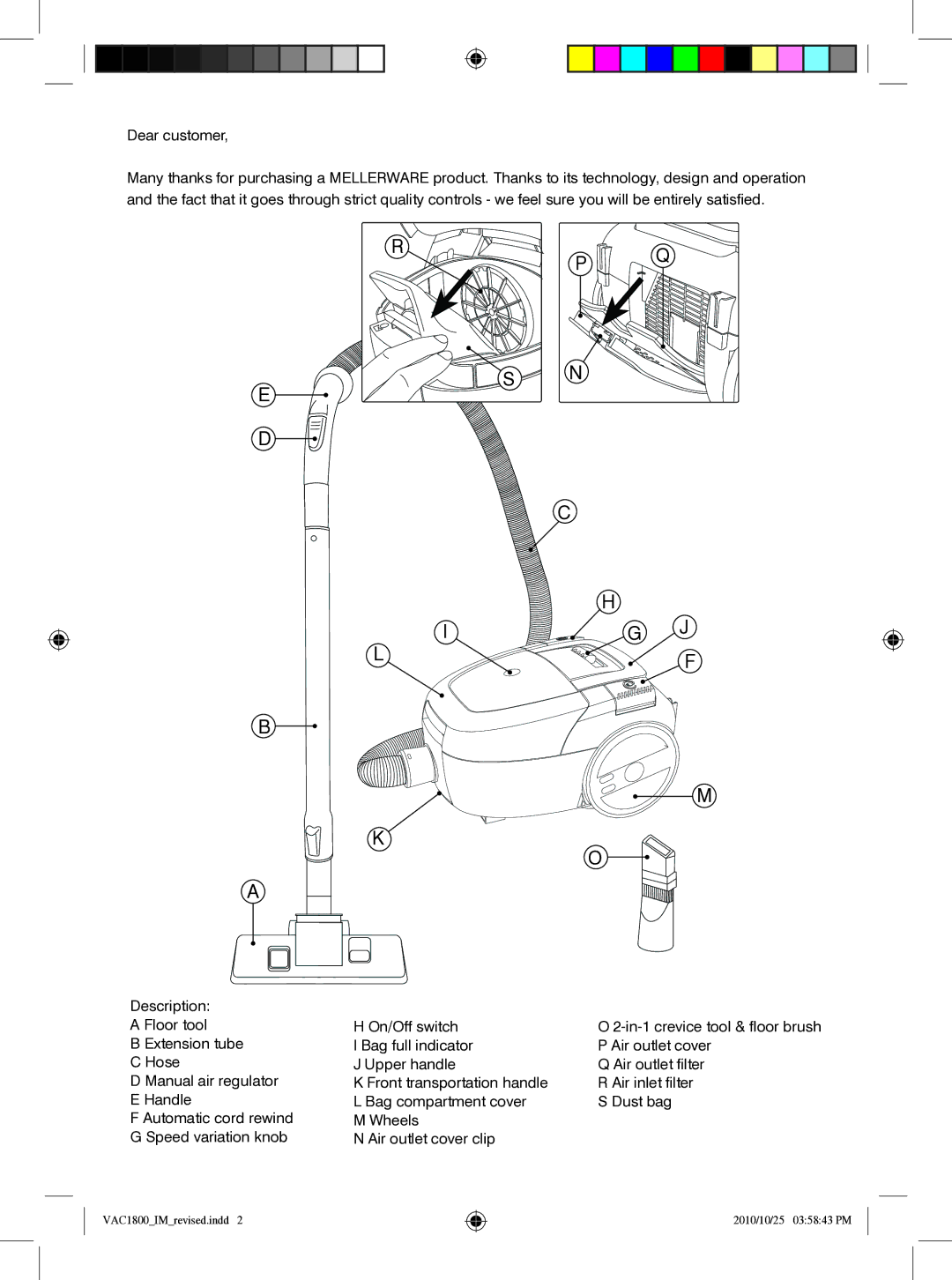 Mellerware VAC18001800W specifications In-1 crevice tool & floor brush 