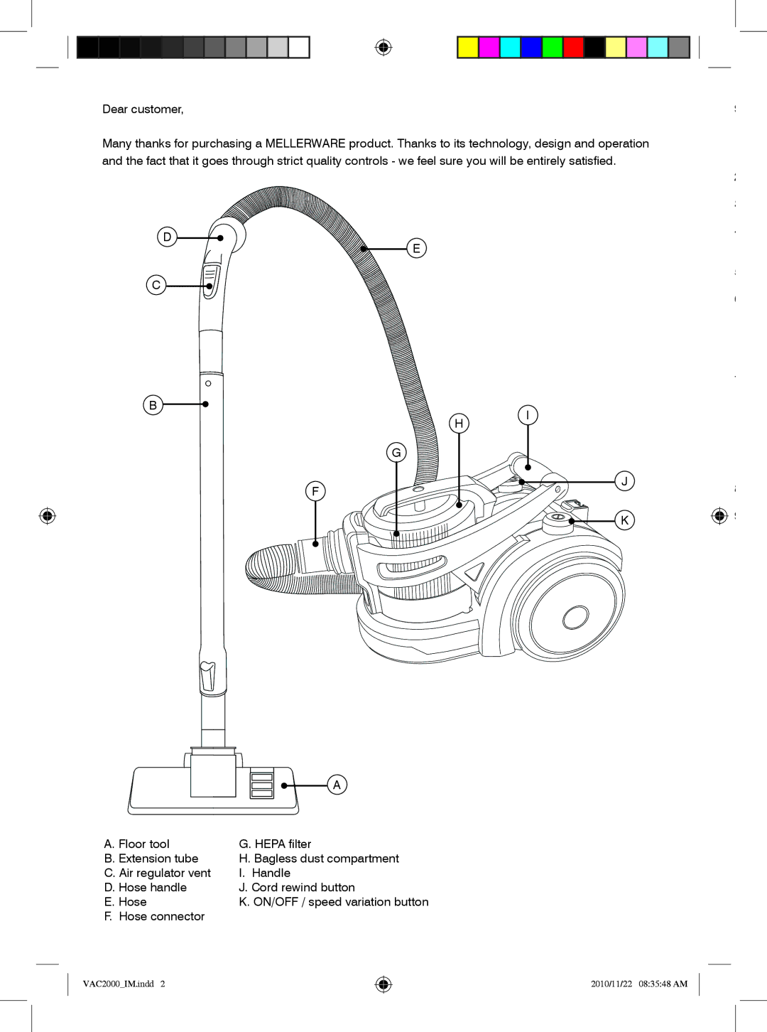 Mellerware VAC20002000W specifications VAC2000IM.indd 2010/11/22 083548 AM 