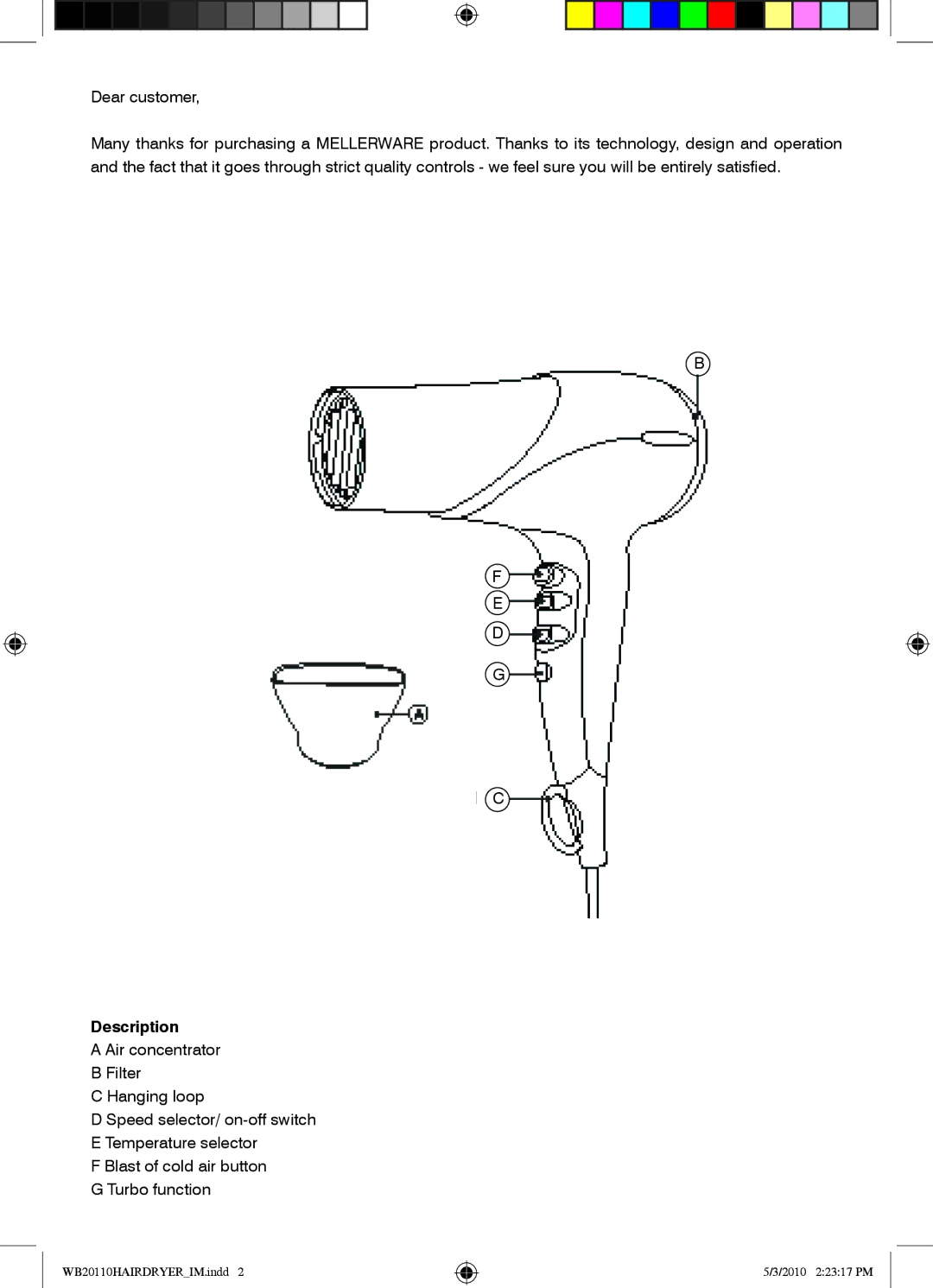 Mellerware WB201102000W manual Description 