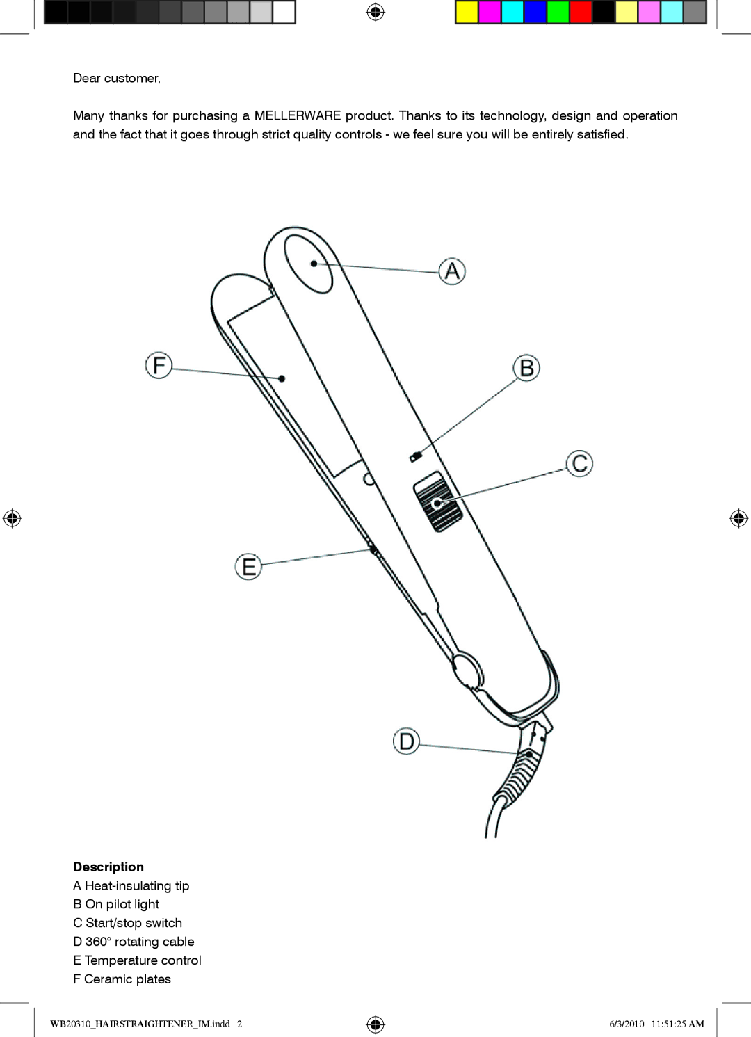 Mellerware WB203103 0 W manual Description 