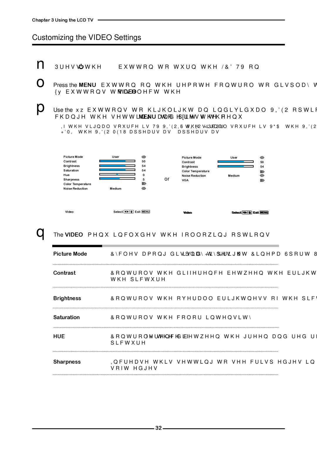 Memorex 1080p manual Customizing the Video Settings,  The Video menu includes the following options, Hue 