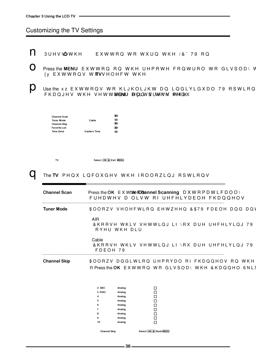 Memorex 1080p manual Customizing the TV Settings,  The TV menu includes the following options, Air 