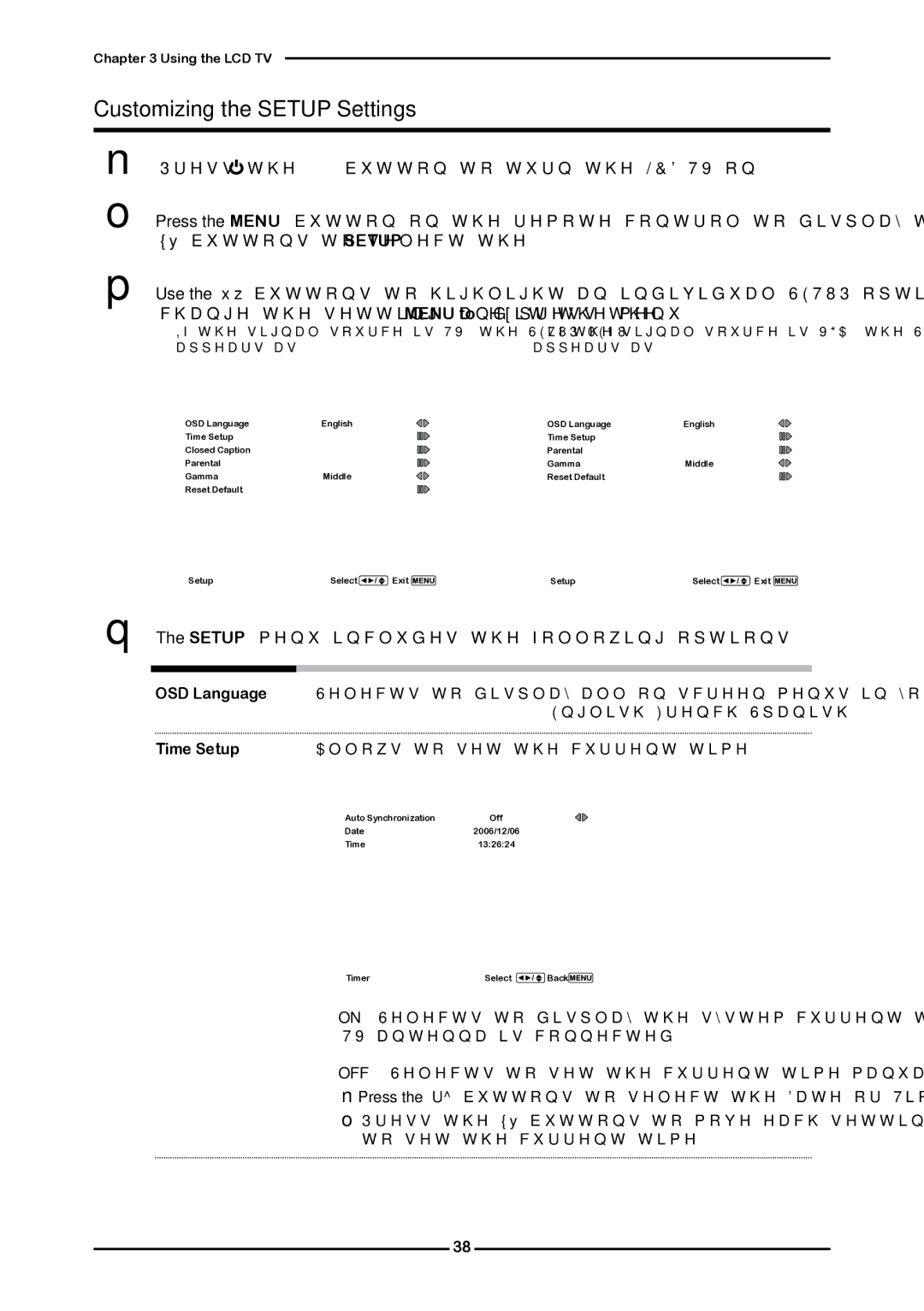 Memorex 1080p Customizing the Setup Settings,  The Setup menu includes the following options, English/French/Spanish 