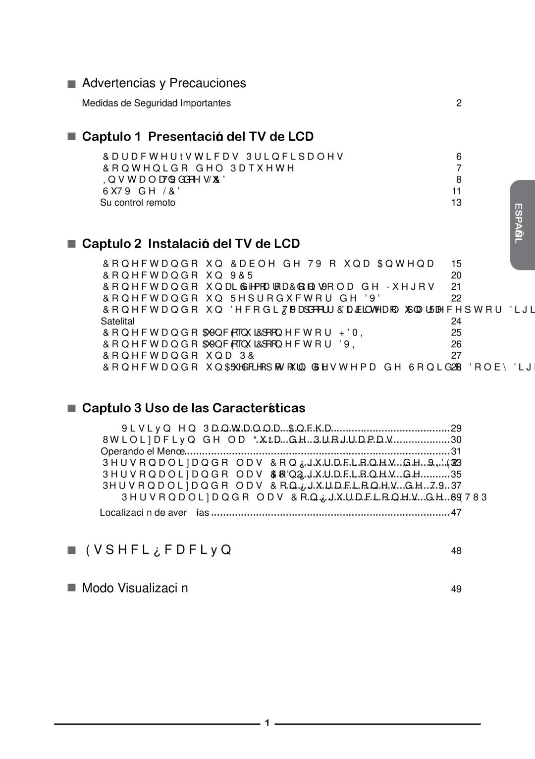 Memorex 1080p manual Contenido, Advertencias y Precauciones, Capítulo 1 Presentación del TV de LCD 