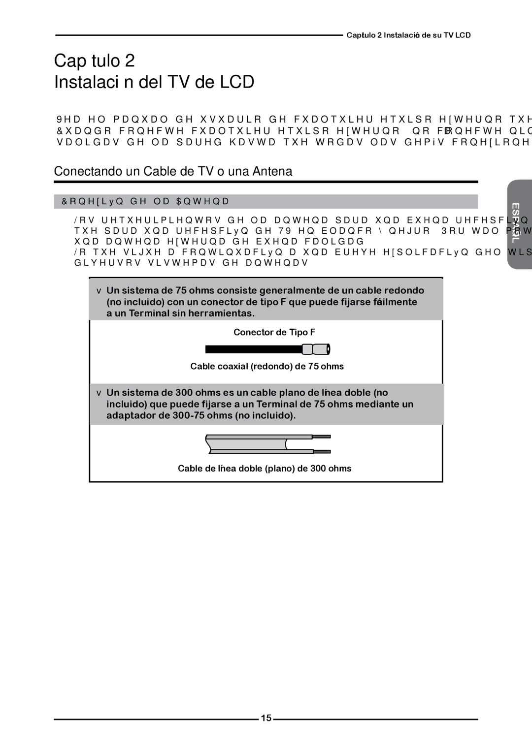 Memorex 1080p manual Capítulo Instalación del TV de LCD, Conectando un Cable de TV o una Antena 