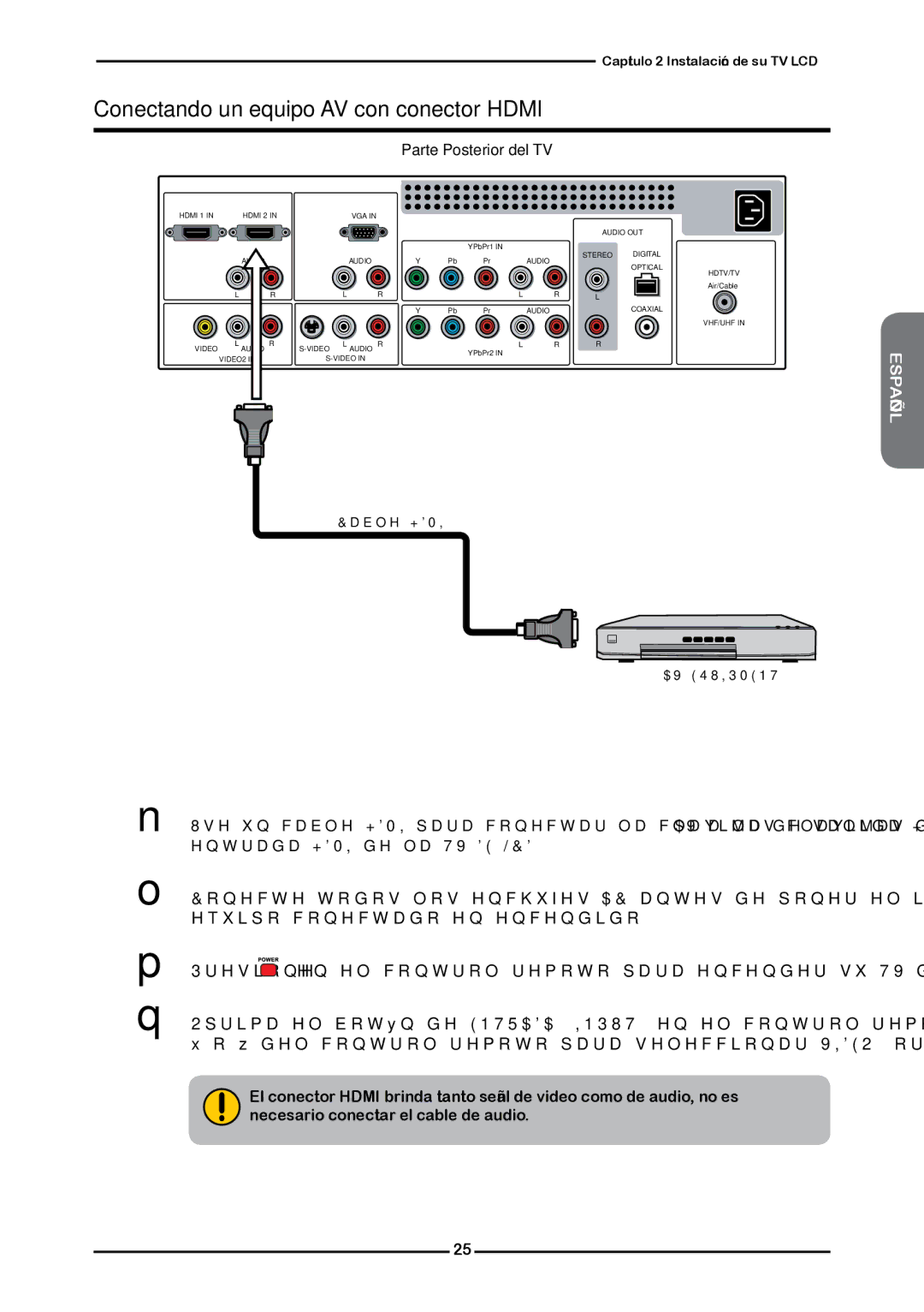 Memorex 1080p manual Conectando un equipo AV con conector Hdmi 