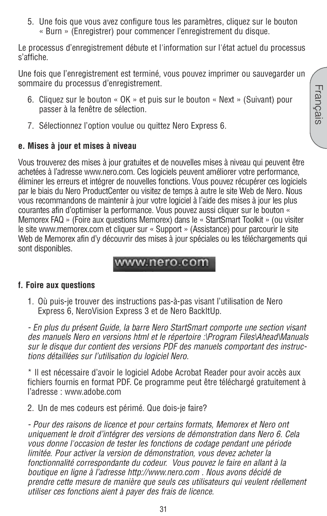 Memorex 6 manual Foire aux questions 