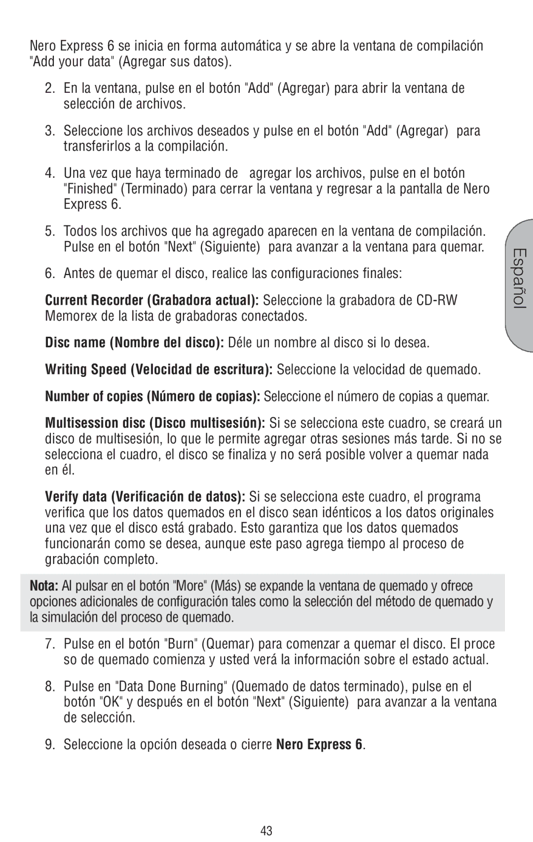 Memorex 6 manual Español 