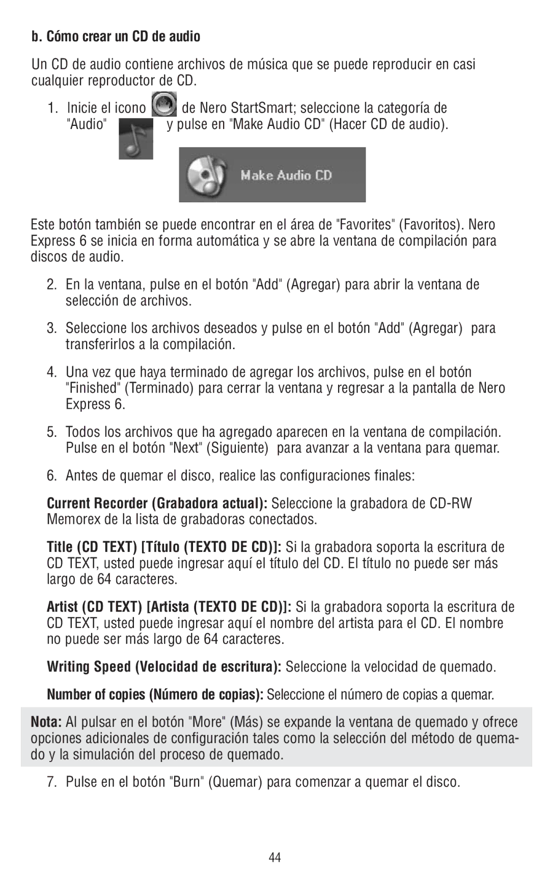 Memorex 6 manual Cómo crear un CD de audio 