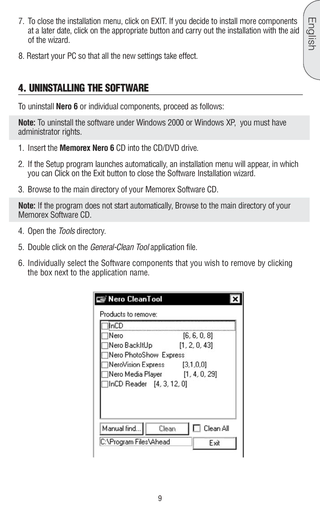 Memorex 6 manual Uninstalling the Software 