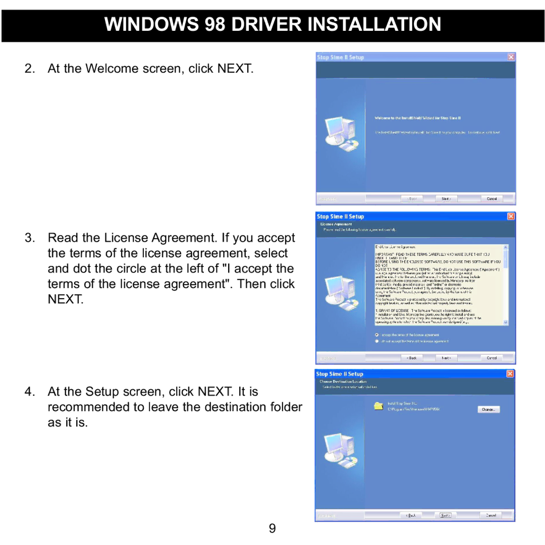 Memorex 8564 manual Windows 98 Driver Installation 