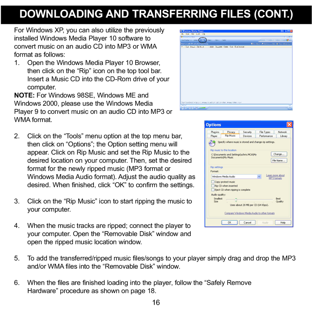 Memorex 8564 manual Downloading and Transferring Files 