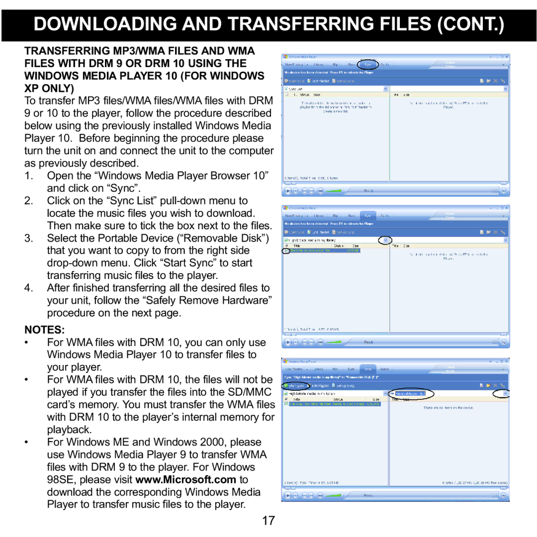 Memorex 8564 manual Downloading and Transferring Files 