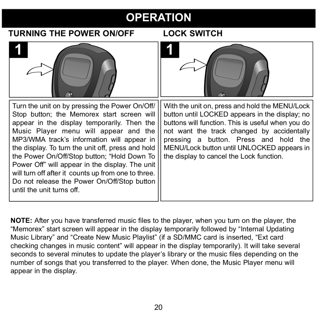 Memorex 8564 manual Operation, Turning the Power ON/OFF Lock Switch 