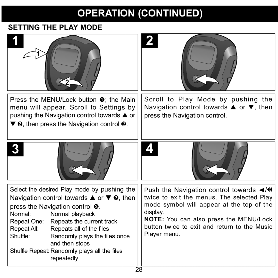 Memorex 8564 manual Setting the Play Mode 