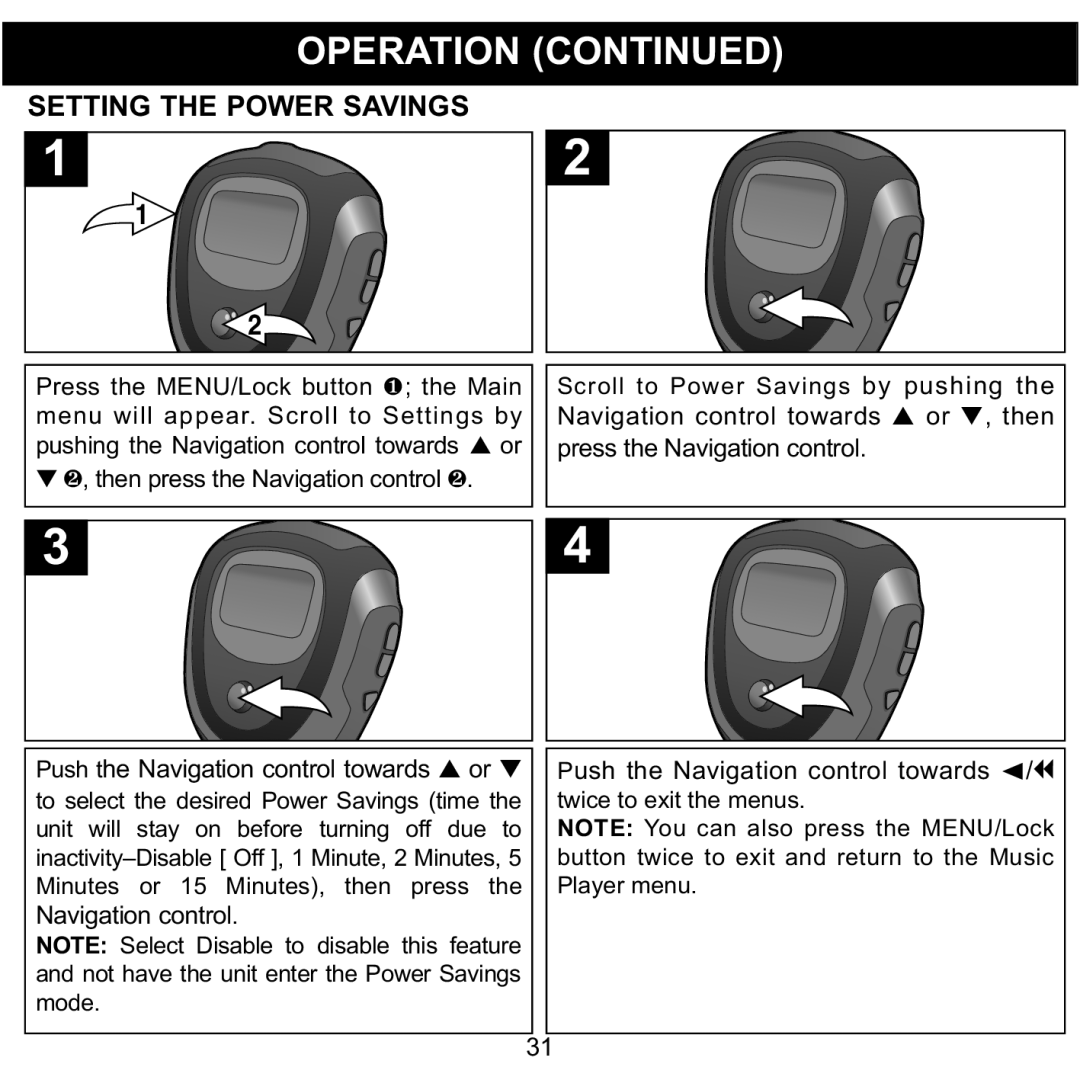 Memorex 8564 manual Setting the Power Savings 