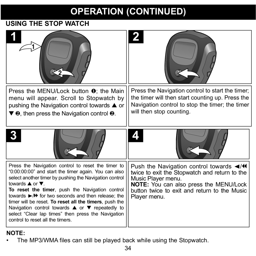 Memorex 8564 manual Using the Stop Watch, Menu will appear. Scroll to Stopwatch by 