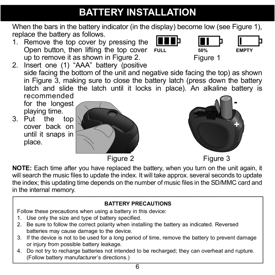 Memorex 8564 manual Battery Installation 